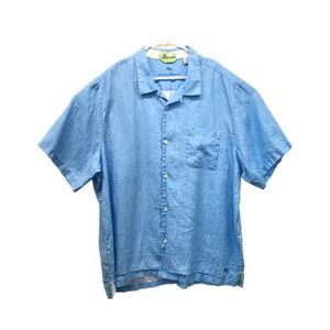 Tommy Bahama‎ Shirt Mens 2XL XXL Blue Outdoors Hawaiian Camp Linen Marlin Adult